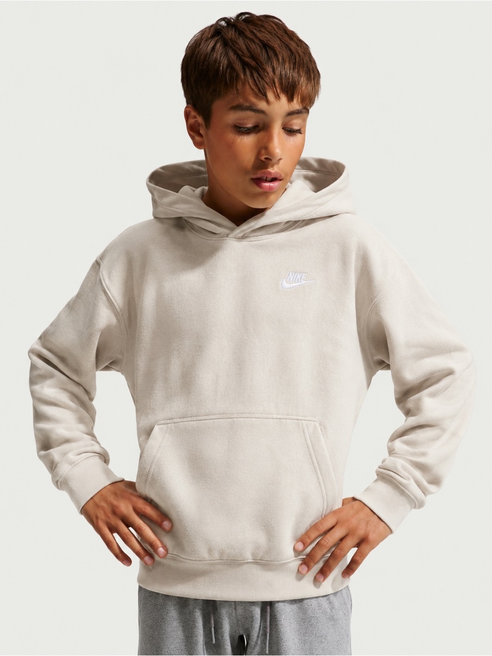 Nike Kids Hooded Pullover Sweatshirt in Light Taupe